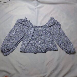AMERICAN EAGLE womens BLOUSE floral PURPLE white PEASANT crop SIZE XS
